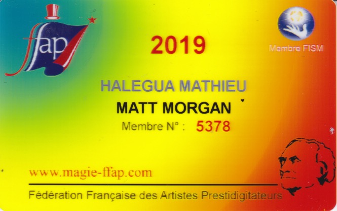 Matt Morgan est membre de la Fédération Française des Artistes Prestidigitateurs (FFAP)